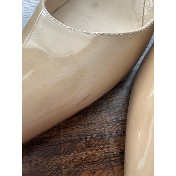 Jimmy Choo Romy Patent Leather Pointed Toe Kitten Heel Pumps in Nude - Picture 6 of 14